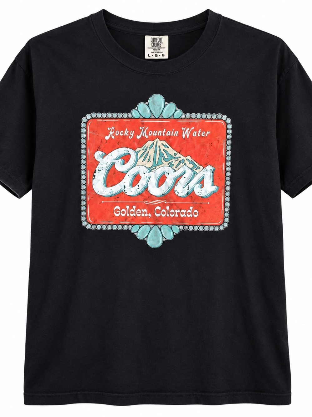 Comfort Colors Coors Rocky Mountain Water Graphic Tee Black L Western